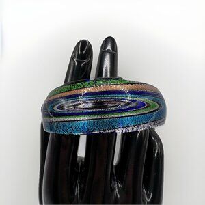 Cobalt Blue Swirl Metallic Dichroic Art Glass Bangle Cuff Bracelet Statement